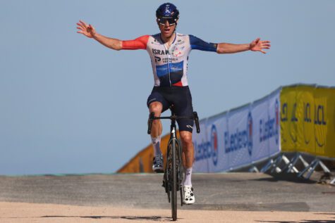 Michael Woods celebrates soloing to win at Puy de D&ocirc;me
